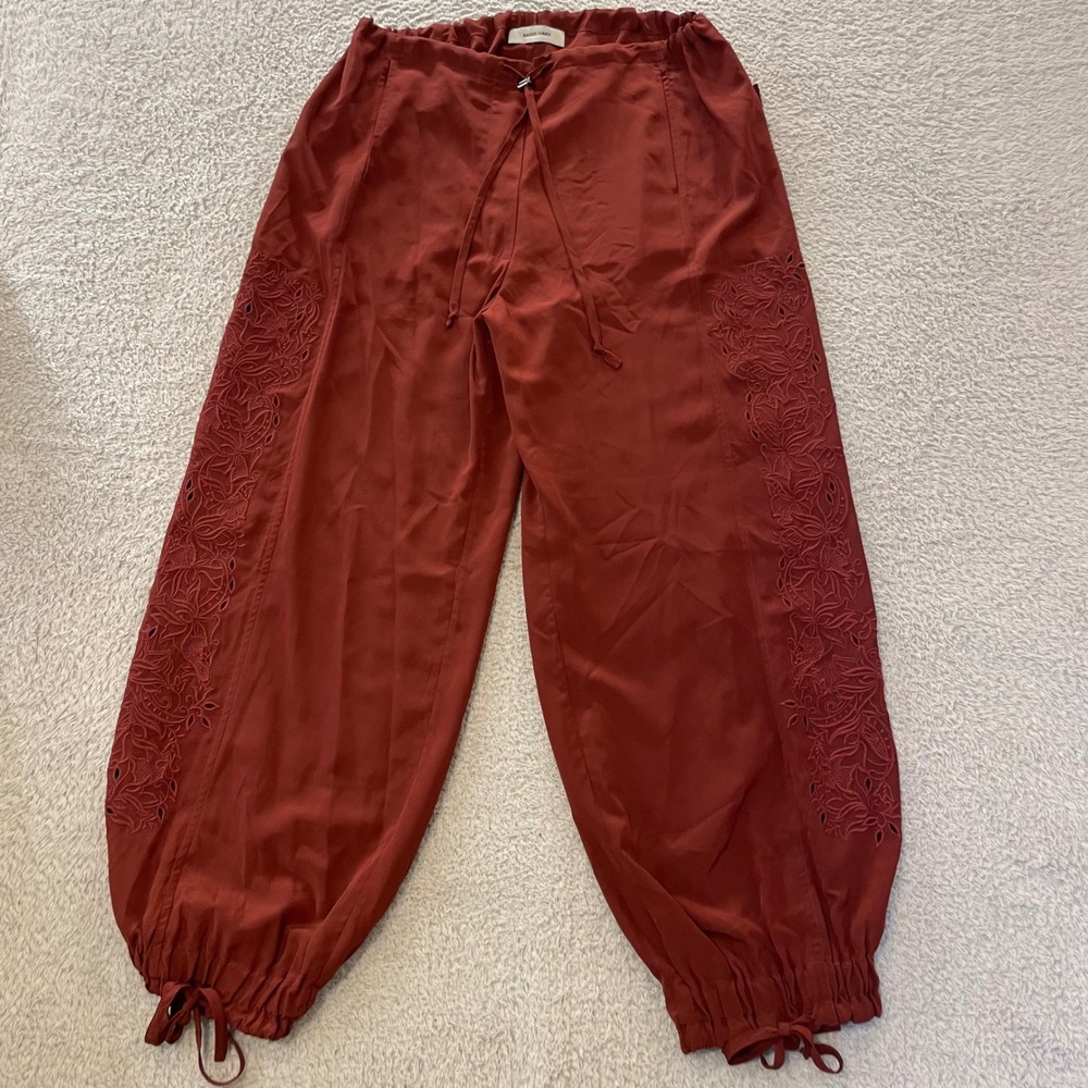 Rachel Comey Embroidered Eyelet Harem Pants Womens Large Red Adjustable Waist